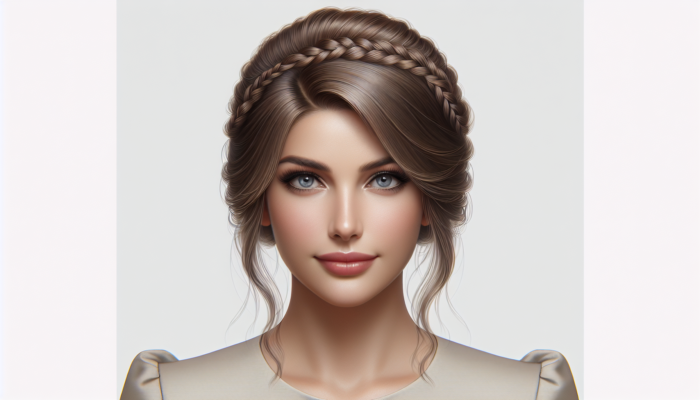 Mujer con cabello medio en un elegante medio recogido con trenza de espiga, versátil para ocasiones casuales y formales.