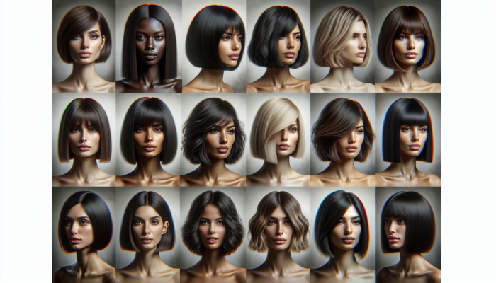 Medium Short Haircuts for Women: A collage showcasing diverse bob haircuts, from classic to modern, styled for various face shapes.