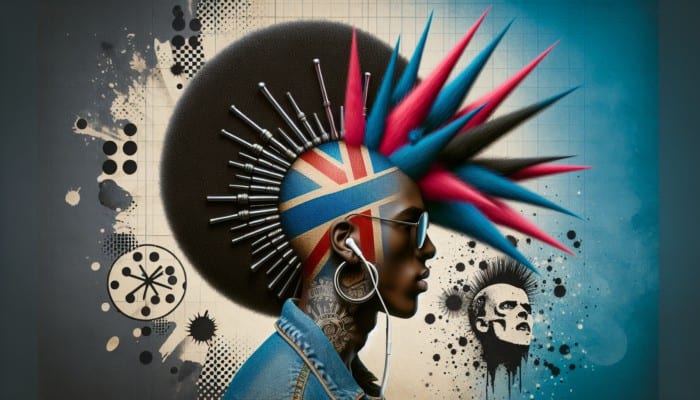 70s afro symbolizing Black Power and punk hairstyles representing rebellion and social activism.