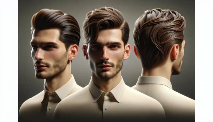 Man with medium length hair styled in slicked back, messy textured, and neat side part hairstyles.