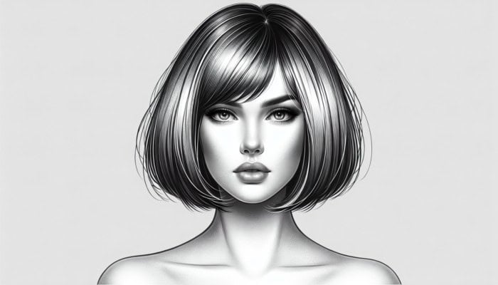 Woman with oval face, blunt bob, sharp lines, chic modern vibe, subtle layers, side-swept bangs.
