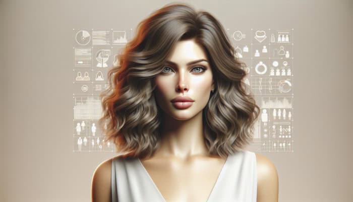 Woman with medium layered hair in soft, tousled waves, showing texture and volume, styled with mousse and curling wand.