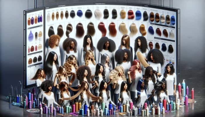 Hairstyle for Long Hair: Diverse group with straight, wavy, curly, coily hair using tailored styling products for vibrant, healthy styles.