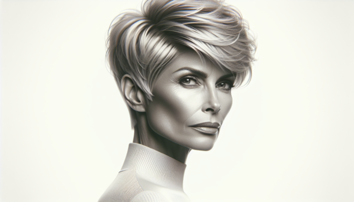 Short Hairstyles for Women Over 60: Elegant woman over 60 with a classic pixie cut, styled effortlessly chic and sophisticated.