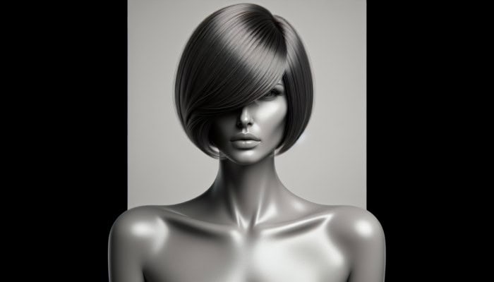 Chic inverted bob haircut on elegant woman over 60, modern and sophisticated.