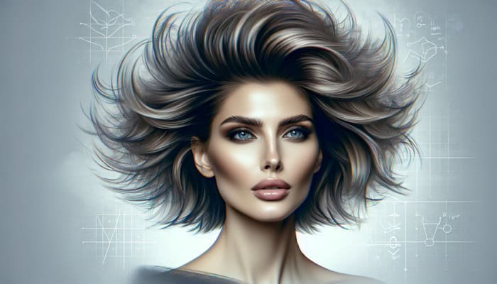 Woman with medium to thick hair in butterfly haircut, featuring voluminous and wispy layers, styled with volumizing and texturizing products.