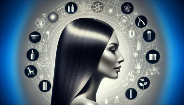 Keratin Treatment: Woman with sleek, radiant hair post-keratin treatment in a professional salon setting.
