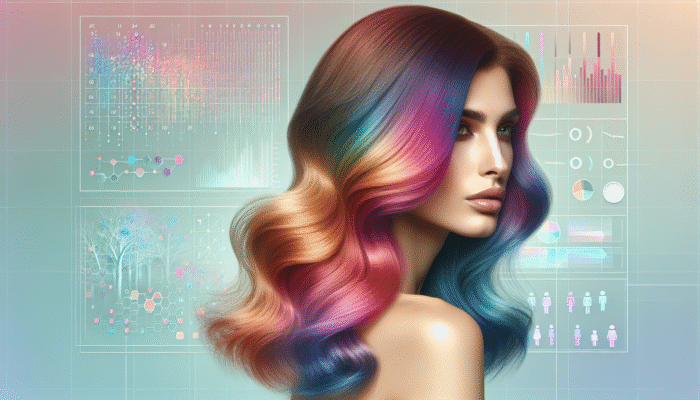 Woman with vibrant, multi-toned hair styled in soft waves, showcasing reverse balayage effect.
