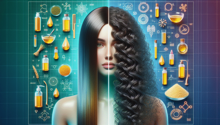 How to Avoid Overwashing Your Hair: Straight, fine hair with oily roots next to curly, coarse hair retaining oils on a vibrant background.
