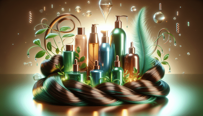 Leave-in conditioners and serums with hyaluronic acid, showcasing hydrated hair and lightweight, chemical-free ingredients.