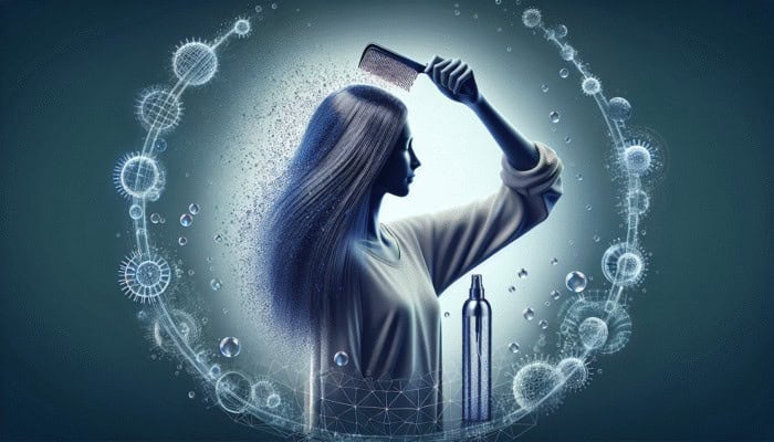 Best Detangling Sprays for Knotty Hair: Person with smooth hair easily combing it, surrounded by mist and droplets, after using detangling spray.