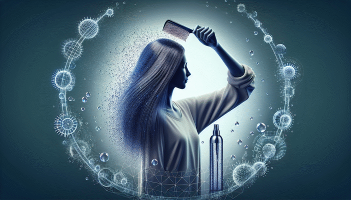 Best Detangling Sprays for Knotty Hair: Person with smooth hair easily combing it, surrounded by mist and droplets, after using detangling spray.