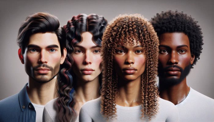 Best Hair Treatments for Beginners: Diverse group displaying straight, wavy, curly, and coily hair types against a neutral backdrop.