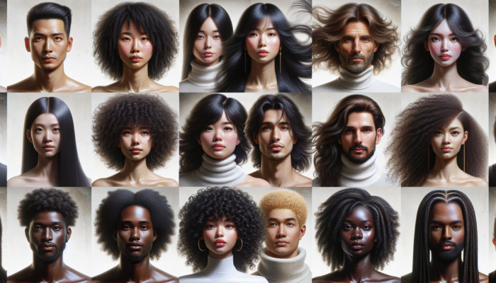 Diverse group showcasing various hair textures styled with appropriate products for volume and moisture.