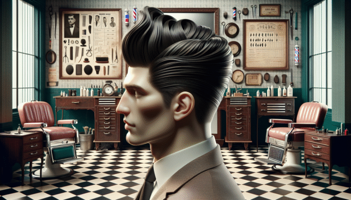 Best Hairstyles for Men: A modern gentleman with a voluminous Pompadour hairstyle in a classic barber shop.