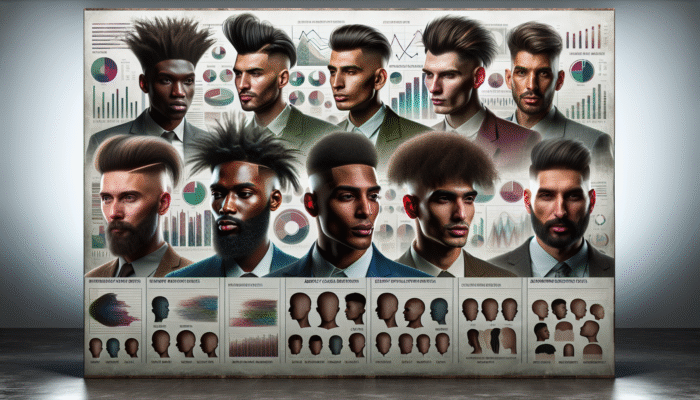 A diverse group of men with modern hairstyles in a contemporary urban setting.
