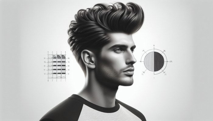 Man with a stylish quiff hairstyle, hair brushed upwards and back, creating height and volume.