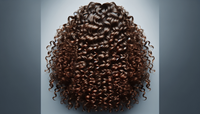 Curly hair treated with conditioner and serum, showing smooth, hydrated, voluminous curls without flyaways.