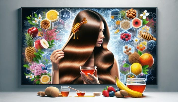 Person applying honey to straight and wavy hair, achieving smooth, shiny, voluminous look with natural ingredients.