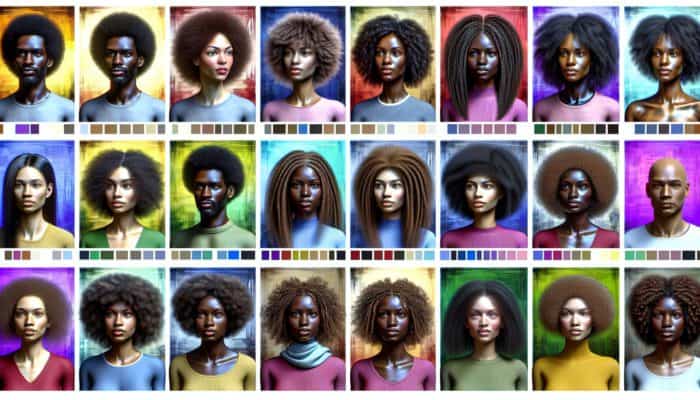 Hairstyles for Curly Hair: Diverse group displaying André Walker Curl Typology types 1-4 in a colorful setting.