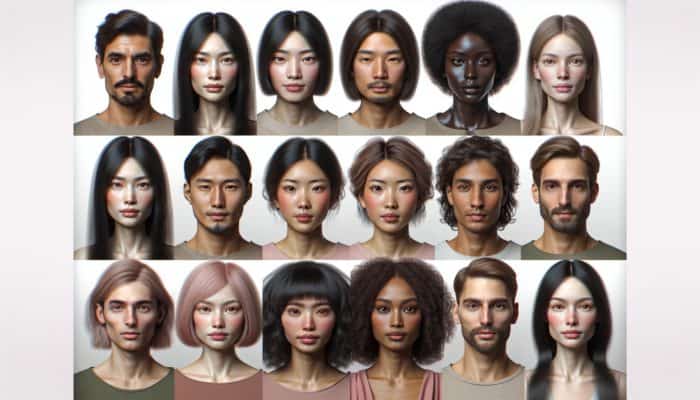 Diverse group with various face shapes, styled with flattering hairstyles in a salon.