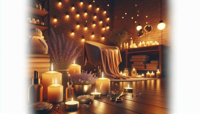 How to Do a DIY Hair Spa at Home: A serene home hair spa with dim lighting, scented candles, and soothing music.