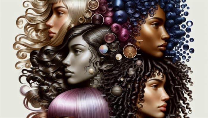 How to Start a Hair Care Routine in the UK: Illustration of hair types: straight, wavy, curly, coily, with labels on texture, density, porosity, and care needs.