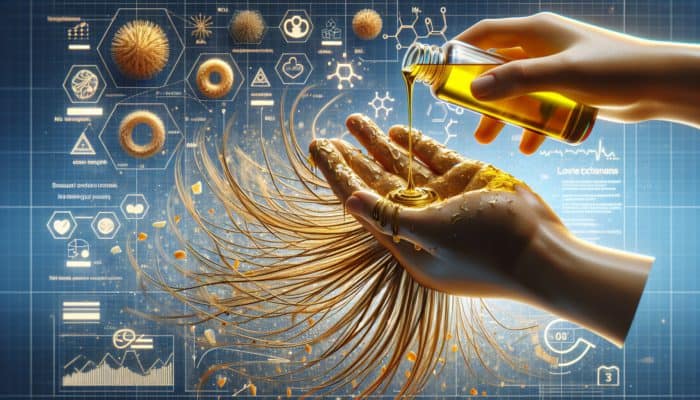 How to Use Coconut Oil for Hair Repair: A hand applying coconut oil to dry hair, showing deep moisture and hydration.