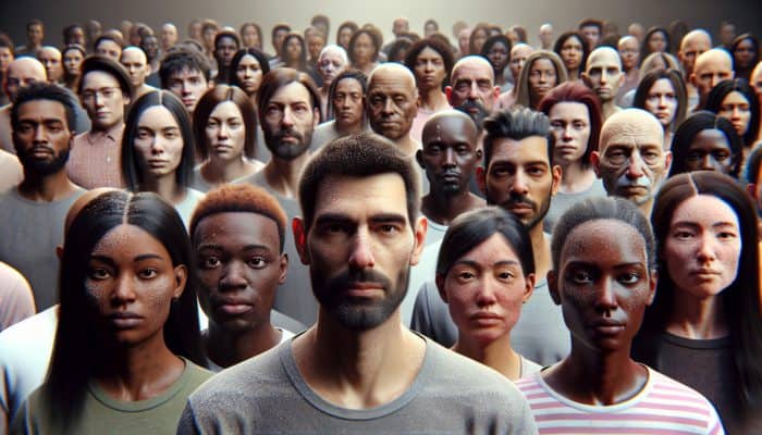 Natural Remedies for Dandruff Control: Diverse group showing dandruff flakes on scalps and clothes, expressing embarrassment globally.