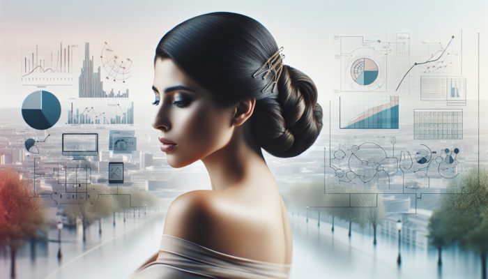 Mastering French Twists Classically: Elegant woman with a sleek French twist hairstyle, secured with hairpins, framing her face in a chic setting.