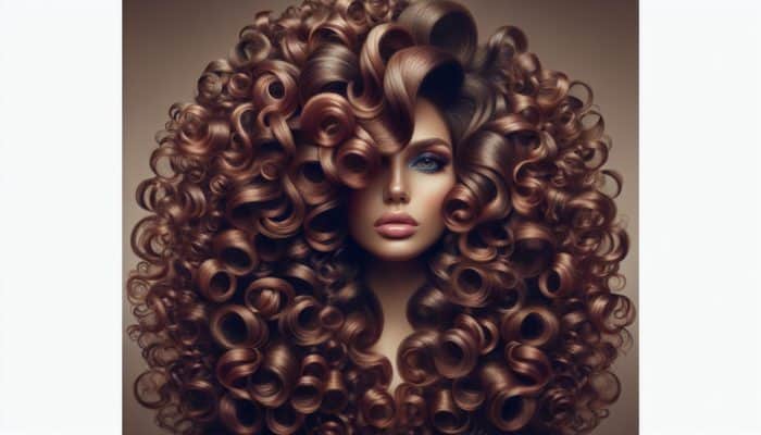 Exploring XXL Curls for Volume: A woman with massive, bouncy XXL curls cascading in large, defined spirals, exuding volume and dynamic movement under soft light.